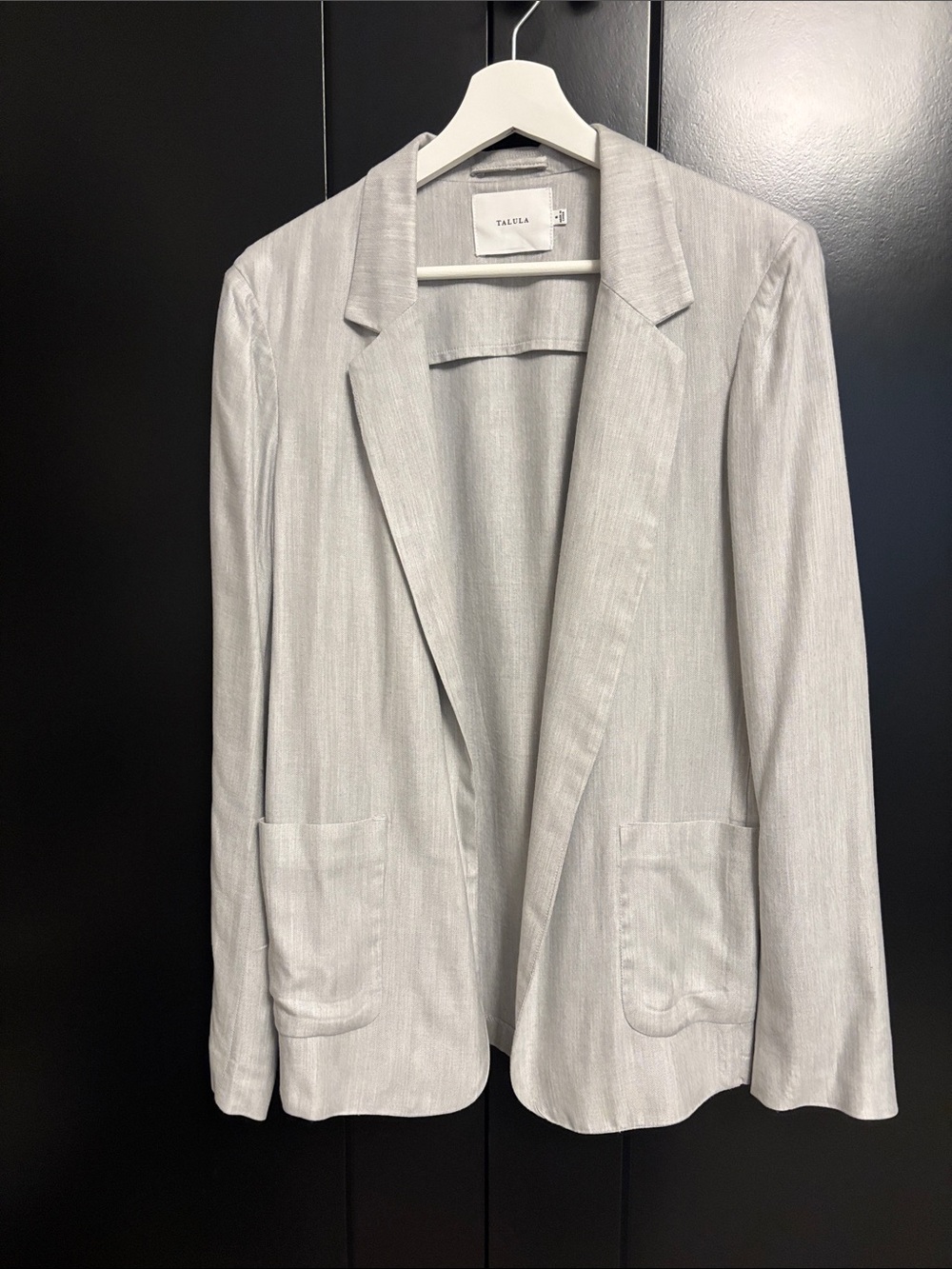 Talula Light Gray Open Blazer with Patch Pockets